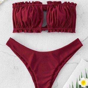 Women's Sexy Ruffle Tie Side Bandeau Bikini Set